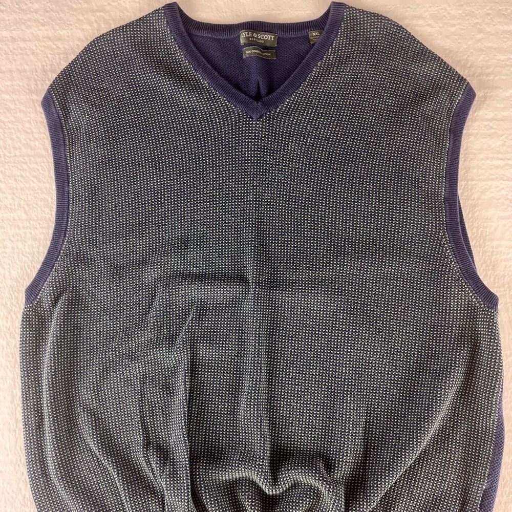 Lyle And Scott Combed Cotton Sweater Vest Size 2XL Navy & Green Micro Geometric